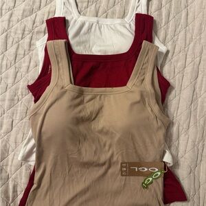 OGL Women's Square Neck Tank Tops - White, Red, Tan